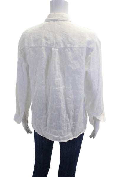 Stateside Womens Button Front Collared Long Sleeve Linen Shirt White Size XS