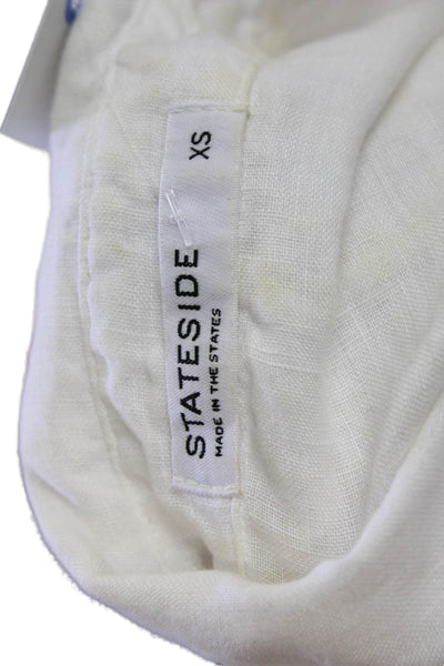 Stateside Womens Button Front Collared Long Sleeve Linen Shirt White Size XS