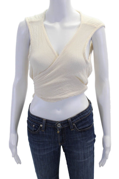 Stateside Womens Button Front Collared Long Sleeve Linen Shirt White Size XS