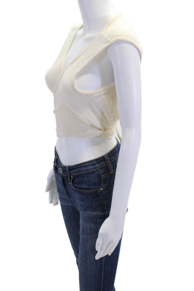 Stateside Womens Button Front Collared Long Sleeve Linen Shirt White Size XS