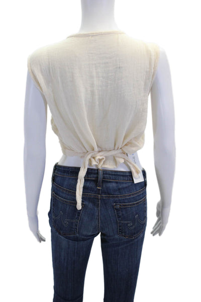 Stateside Womens Button Front Collared Long Sleeve Linen Shirt White Size XS