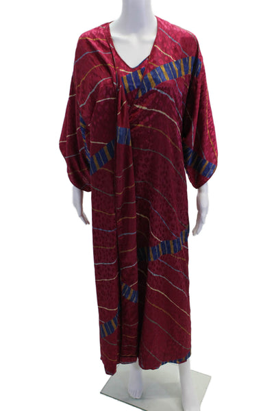 Mary McFadden Womens Satin Stripe Printed Tied Robe & Gown Set Magenta Size M