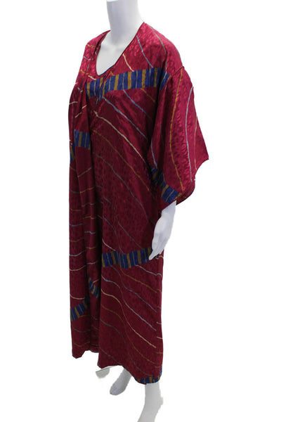 Mary McFadden Womens Satin Stripe Printed Tied Robe & Gown Set Magenta Size M