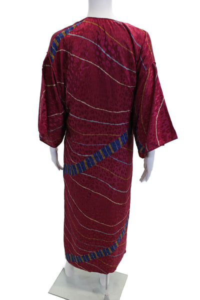 Mary McFadden Womens Satin Stripe Printed Tied Robe & Gown Set Magenta Size M