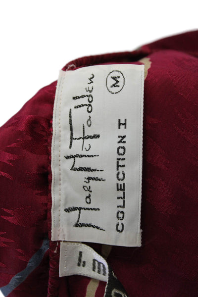 Mary McFadden Womens Satin Stripe Printed Tied Robe & Gown Set Magenta Size M