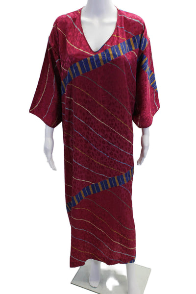 Mary McFadden Womens Satin Stripe Printed Tied Robe & Gown Set Magenta Size M