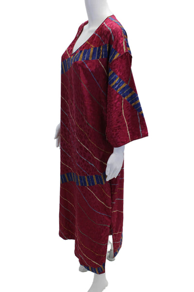Mary McFadden Womens Satin Stripe Printed Tied Robe & Gown Set Magenta Size M