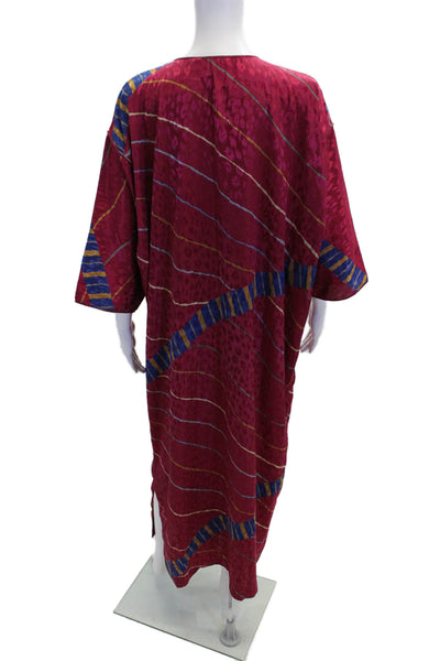 Mary McFadden Womens Satin Stripe Printed Tied Robe & Gown Set Magenta Size M