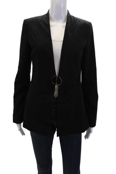 DKNY Womens Collared Lined Open Front Metal Tone Blazer Black Size 04