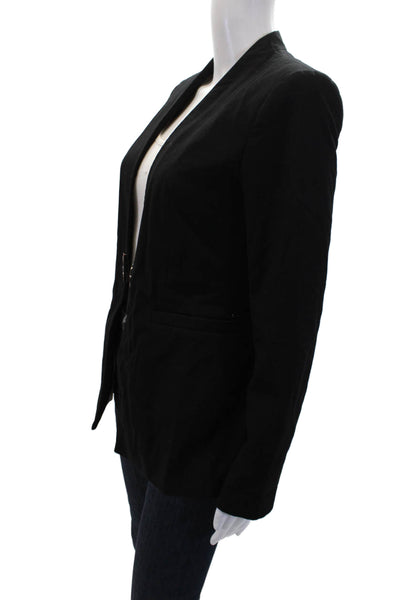 DKNY Womens Collared Lined Open Front Metal Tone Blazer Black Size 04