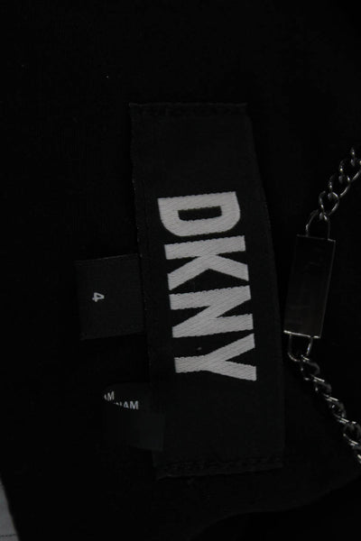 DKNY Womens Collared Lined Open Front Metal Tone Blazer Black Size 04