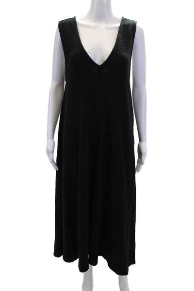 FP Beach Womens Cotton Sleeveless V-neck Knit Casual Slit Dress Black Size S