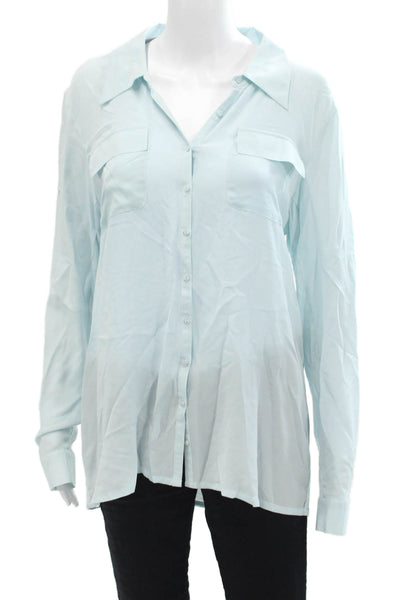 Gold Hawk Womens Long Sleeve Collared Button Down Sheer Blouse Blue Size L
