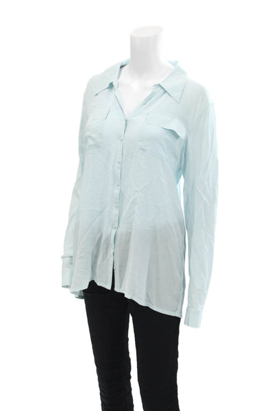 Gold Hawk Womens Long Sleeve Collared Button Down Sheer Blouse Blue Size L