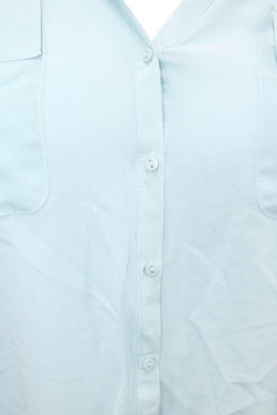 Gold Hawk Womens Long Sleeve Collared Button Down Sheer Blouse Blue Size L