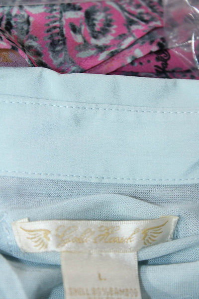 Gold Hawk Womens Long Sleeve Collared Button Down Sheer Blouse Blue Size L