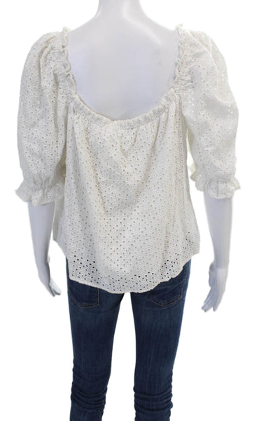 Pomander Place Womens Eyelet Square Neck Short Sleeve Blouse White Size S