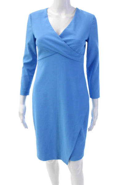 Shoshanna Womens V-Neck Long Sleeve Pencil Knee Length Dress Blue Size 2