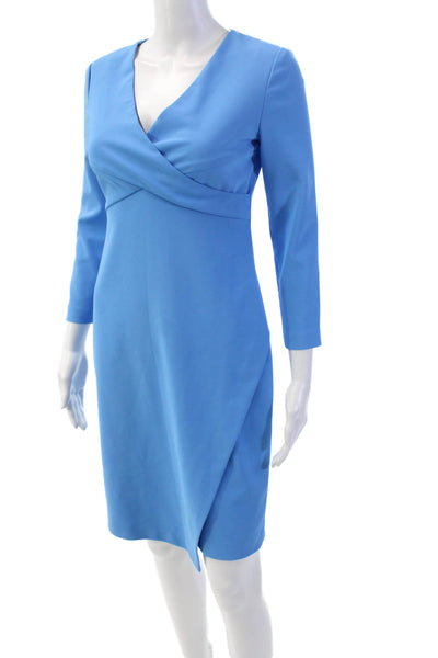 Shoshanna Womens V-Neck Long Sleeve Pencil Knee Length Dress Blue Size 2