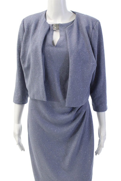 SLNY Womens Boat Neck Sleeveless Knee Length Pencil Dress Set Blue Size 8P