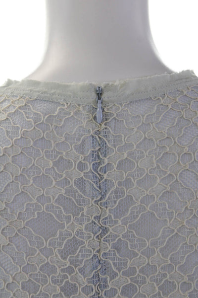 Sandro Womens Cotton Sheer Lace Scalloped Hem Zippered Blouse Blue Size S