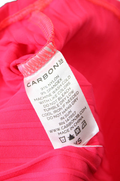 Carbon 38 Womens Round Neck Short Sleeve Ribbed Crop Top Neon Pink Size XS