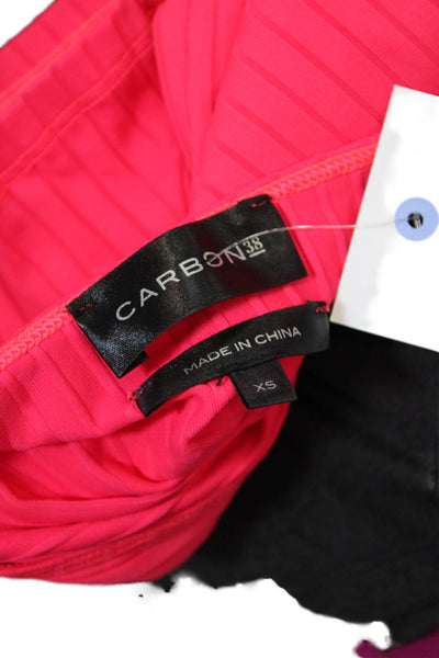 Carbon 38 Womens Round Neck Short Sleeve Ribbed Crop Top Neon Pink Size XS