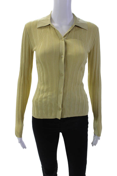 Who What Wear Womens Ribbed Slim Fit Collared Long Sleeve Top Green Size XS