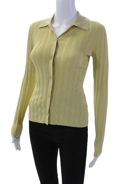 Who What Wear Womens Ribbed Slim Fit Collared Long Sleeve Top Green Size XS