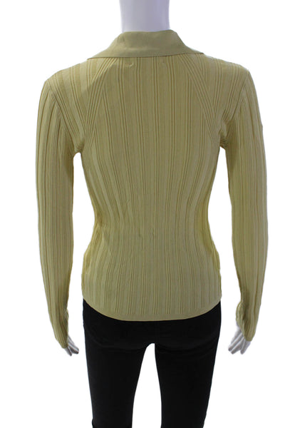 Who What Wear Womens Ribbed Slim Fit Collared Long Sleeve Top Green Size XS