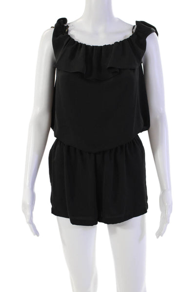 Amanda Uprichard Womens Sleeveless Scoop Neck Ruffle Lined Romper Black Size S