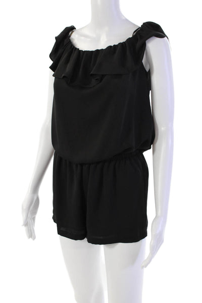 Amanda Uprichard Womens Sleeveless Scoop Neck Ruffle Lined Romper Black Size S