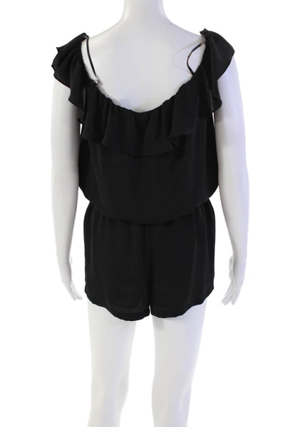 Amanda Uprichard Womens Sleeveless Scoop Neck Ruffle Lined Romper Black Size S