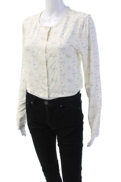 Sofia Richie Grainge Womens Scoop Neck Floral Cardigan Sweater White Size Medium