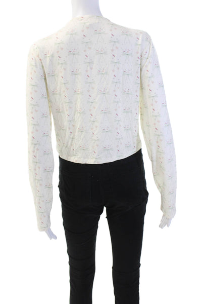 Sofia Richie Grainge Womens Scoop Neck Floral Cardigan Sweater White Size Medium