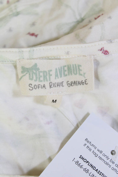 Sofia Richie Grainge Womens Scoop Neck Floral Cardigan Sweater White Size Medium