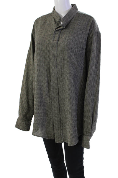 Donna Karan New York Womens Wool Pocketed Button Down Shirt Gray Size L