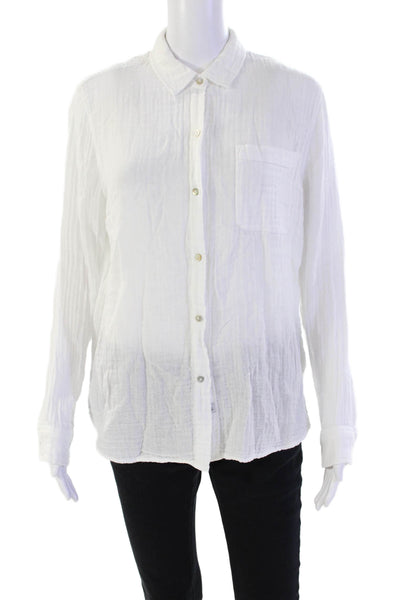 Rails Womens Cotton Crepe Collar Long Sleeve Button Down Shirt White Size M