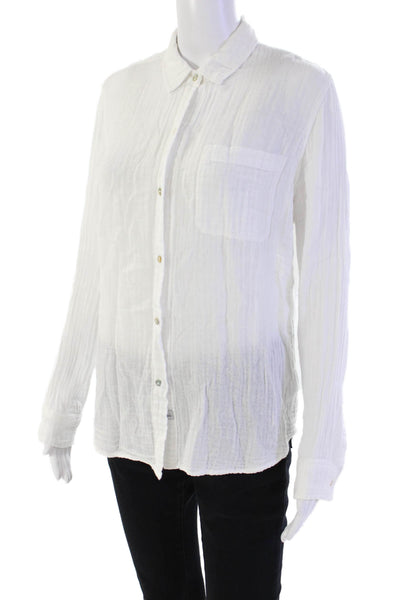 Rails Womens Cotton Crepe Collar Long Sleeve Button Down Shirt White Size M