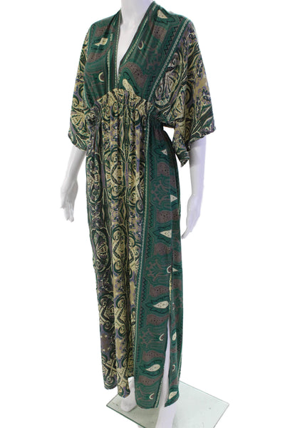 Perry Walker Womens Silk Tie Back Short Sleeve Shift Dress Green Combo Size S