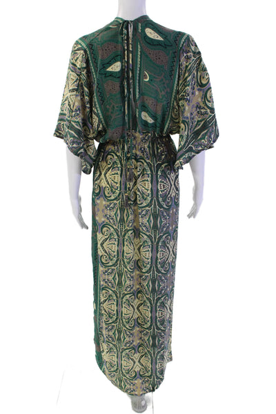 Perry Walker Womens Silk Tie Back Short Sleeve Shift Dress Green Combo Size S