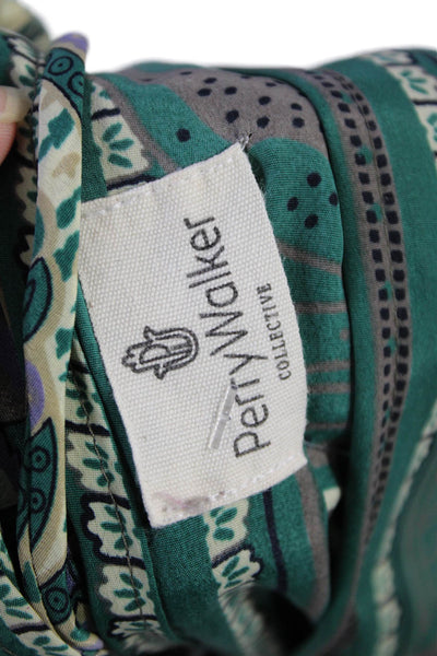 Perry Walker Womens Silk Tie Back Short Sleeve Shift Dress Green Combo Size S
