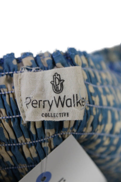 Perry Walker Womens Cotton Printed Smocked Off Shoulder Dress Blue Size XS