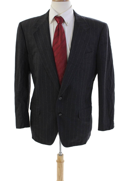 Canali Mens Wool Striped Notched Collar Lined Suit Jacket Black Size 38