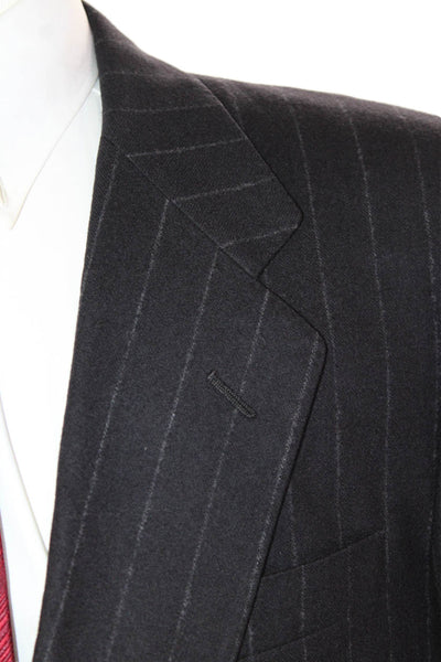 Canali Mens Wool Striped Notched Collar Lined Suit Jacket Black Size 38