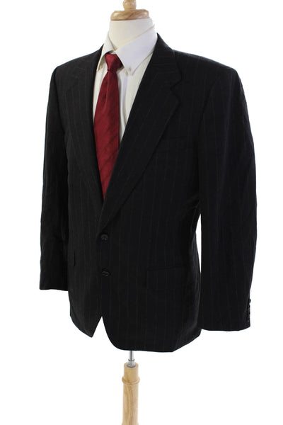 Canali Mens Wool Striped Notched Collar Lined Suit Jacket Black Size 38
