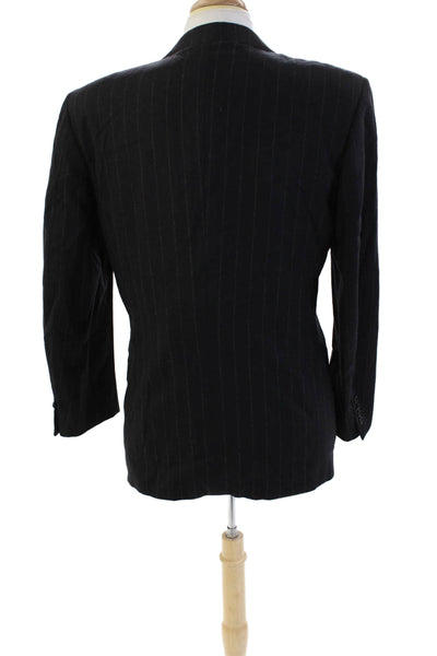 Canali Mens Wool Striped Notched Collar Lined Suit Jacket Black Size 38