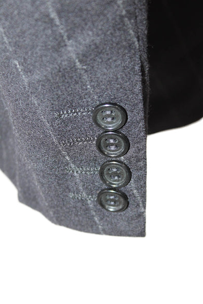 Canali Mens Wool Striped Notched Collar Lined Suit Jacket Black Size 38