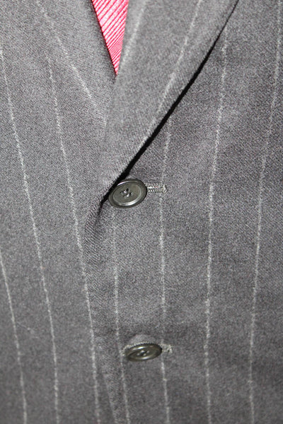 Canali Mens Wool Striped Notched Collar Lined Suit Jacket Black Size 38