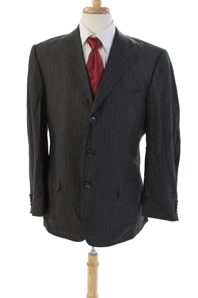 Ermenegildo Zegna Mens Wool Striped Three Buttoned Suit Jacket Black Size 40